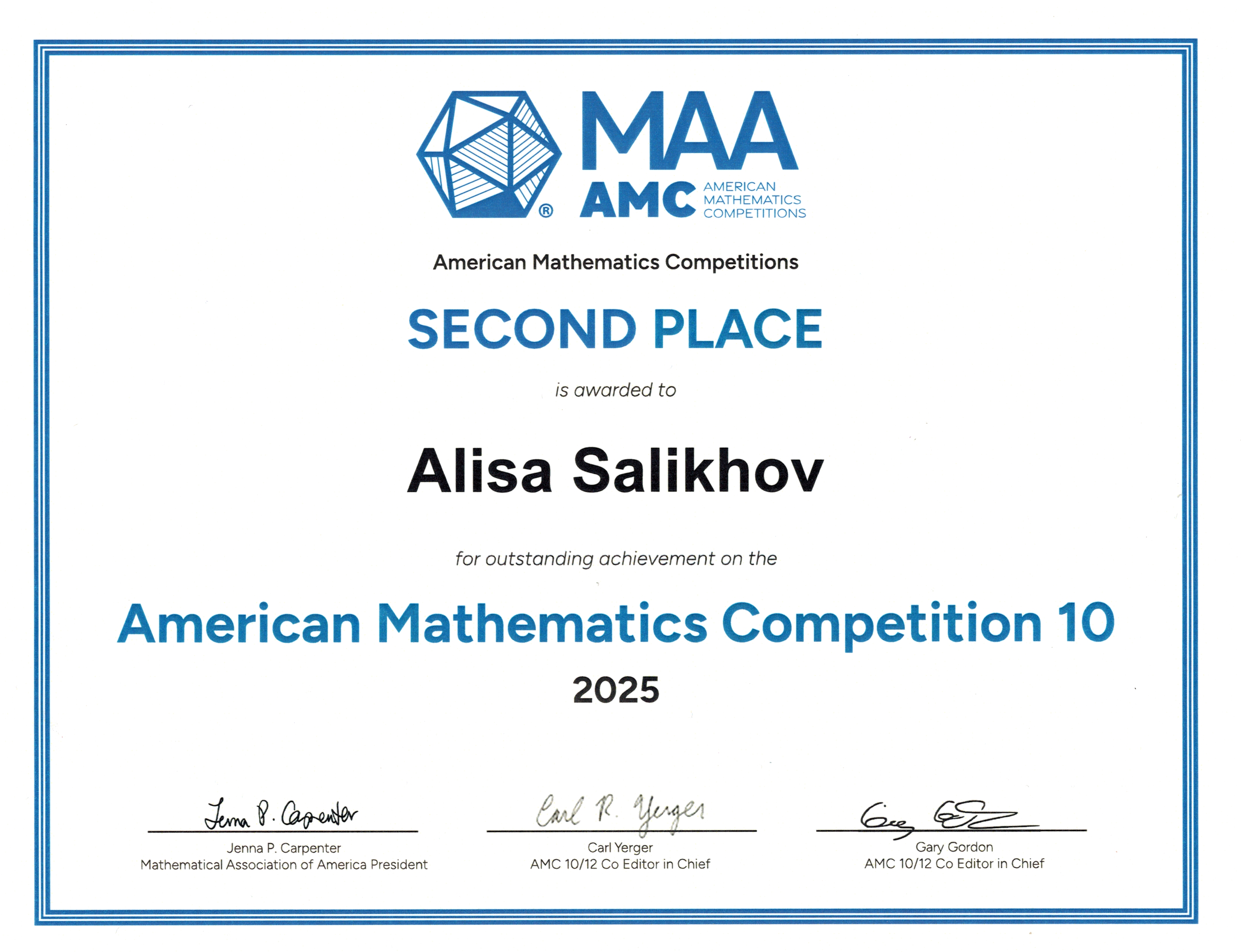 AMC 10 — Second Place