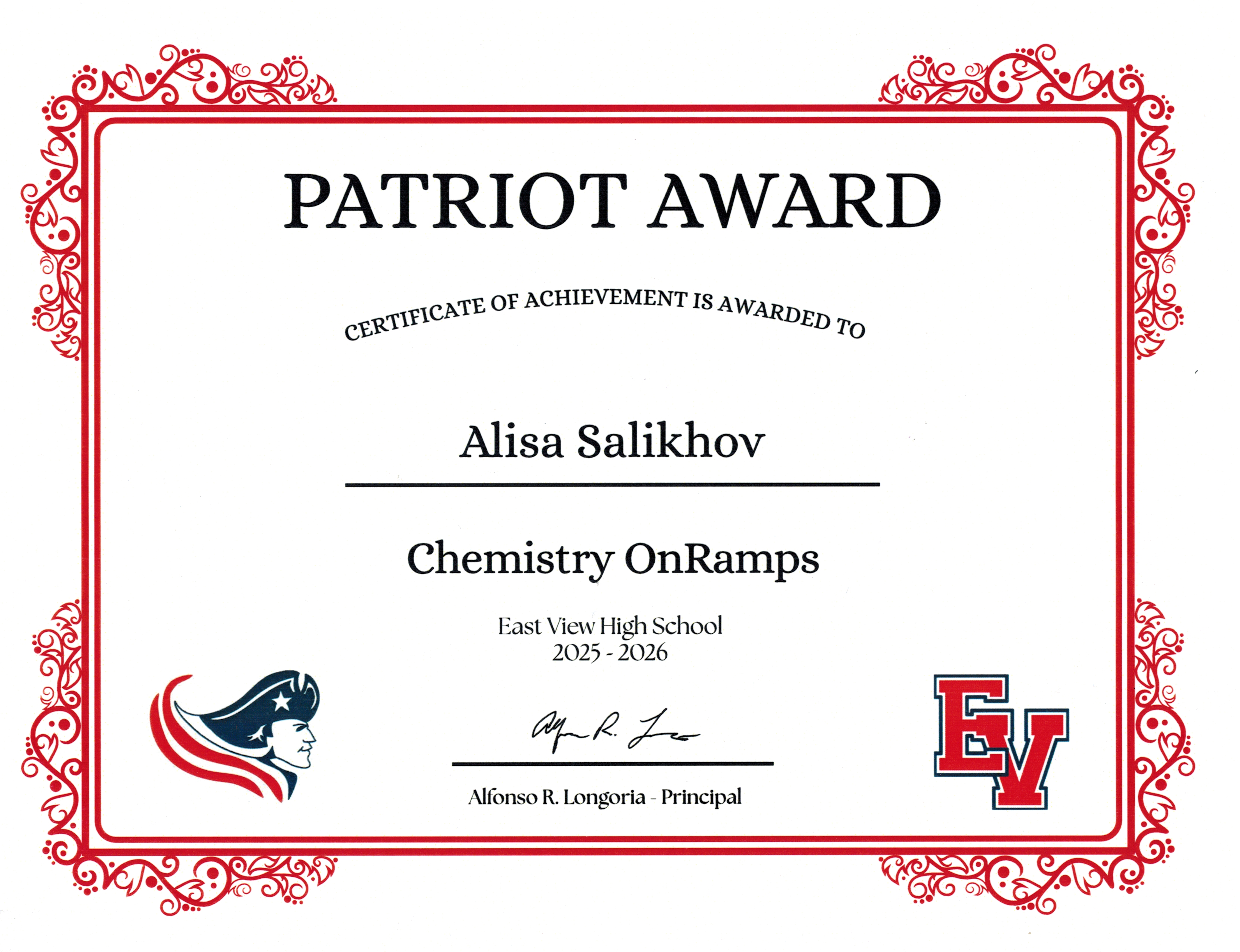 Patriot Award — Chemistry OnRamps