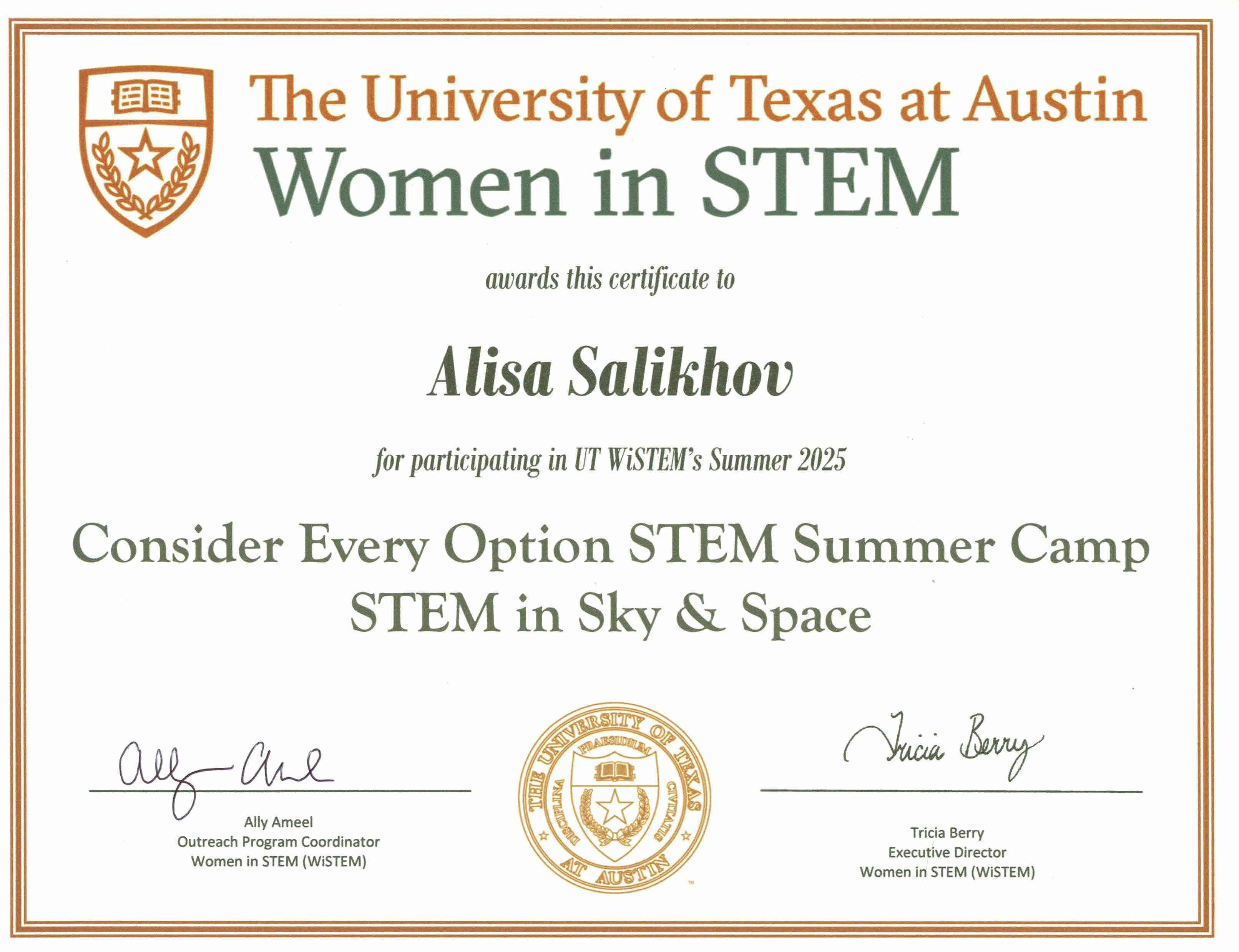 UT Austin Women in STEM — STEM in Sky & Space Summer Camp